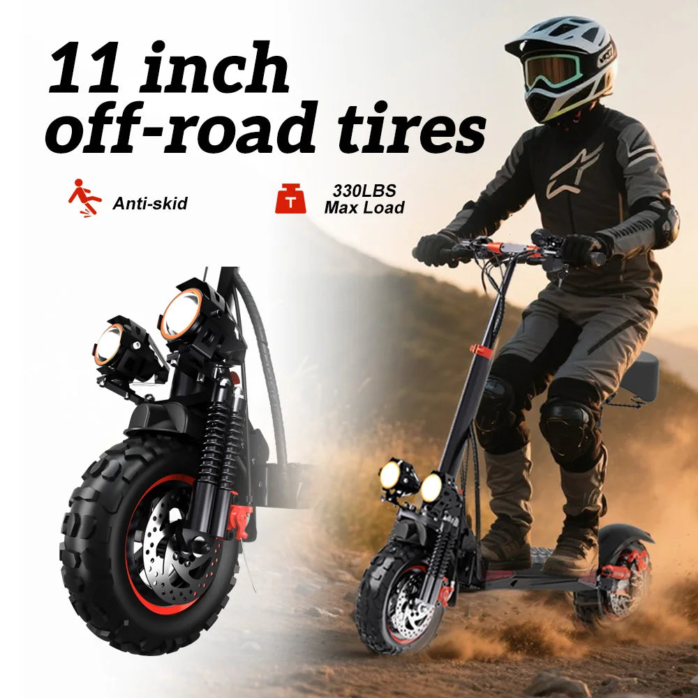 1200W Foldable Adult Electric Scooter with Seat, 11'' Off-Road Tires, 48V 21Ah Battery, Dual Suspension Commuting E-Scooter