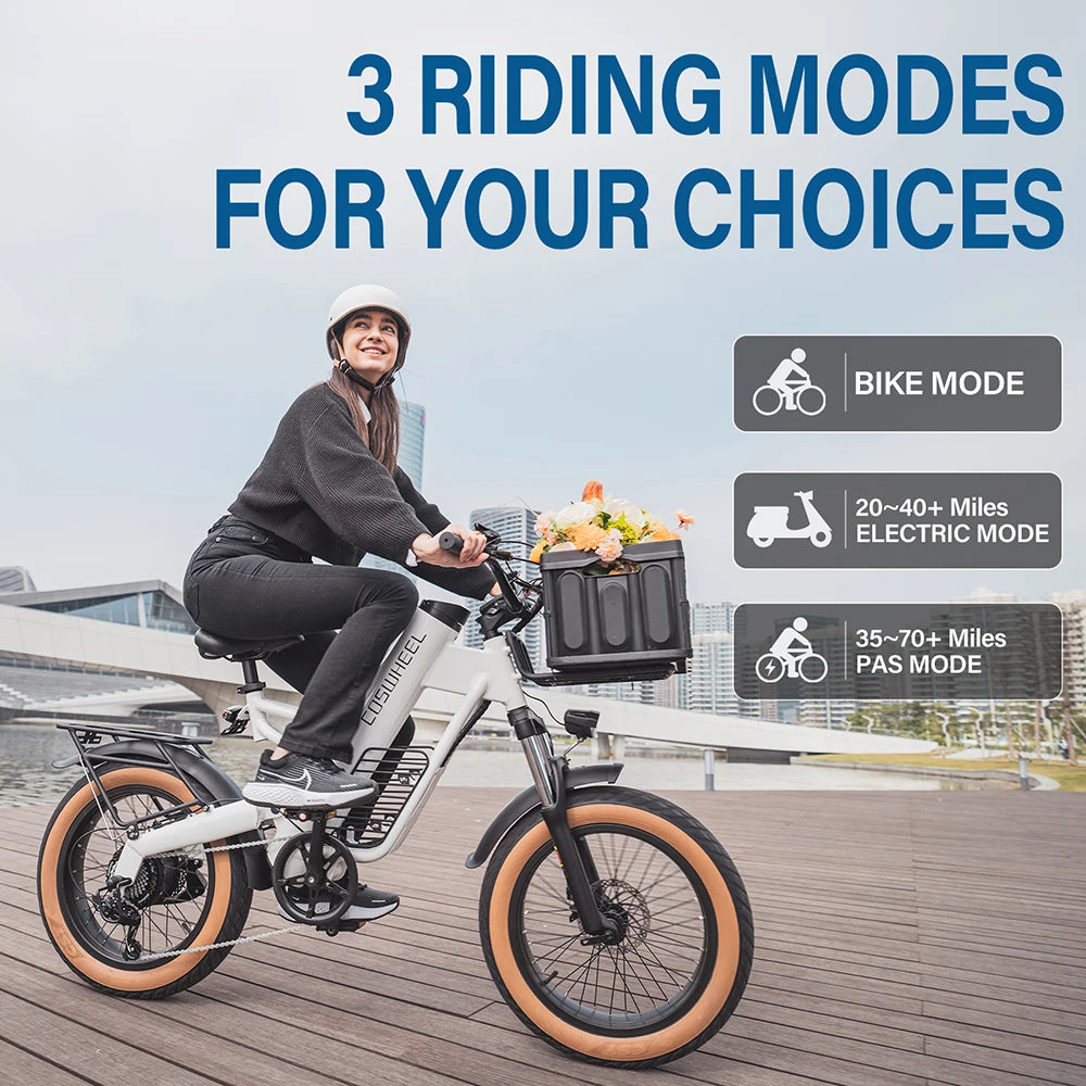 Coswheel M20 Electric Bike Electrical Bicycle for Adult 1000W Ebike 20 Inch Tire 48V 20AH Battery Outdoor Road Snow Bike Cargo