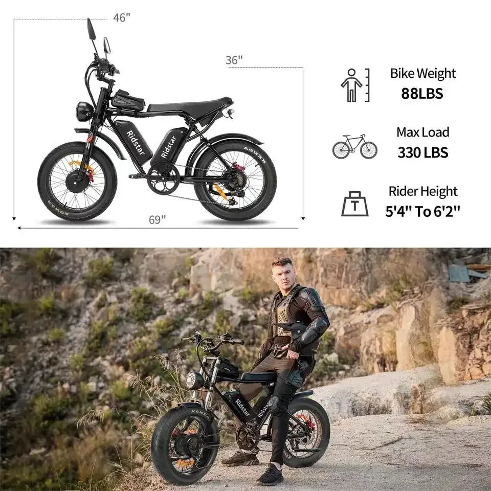 Electric Bicycle 2000W Powerful Dual Motor 52V 40Ah Dual Battery Q20 Ebike Motorcycle Mountain 20X4.0 Fat Tire Electric Bike