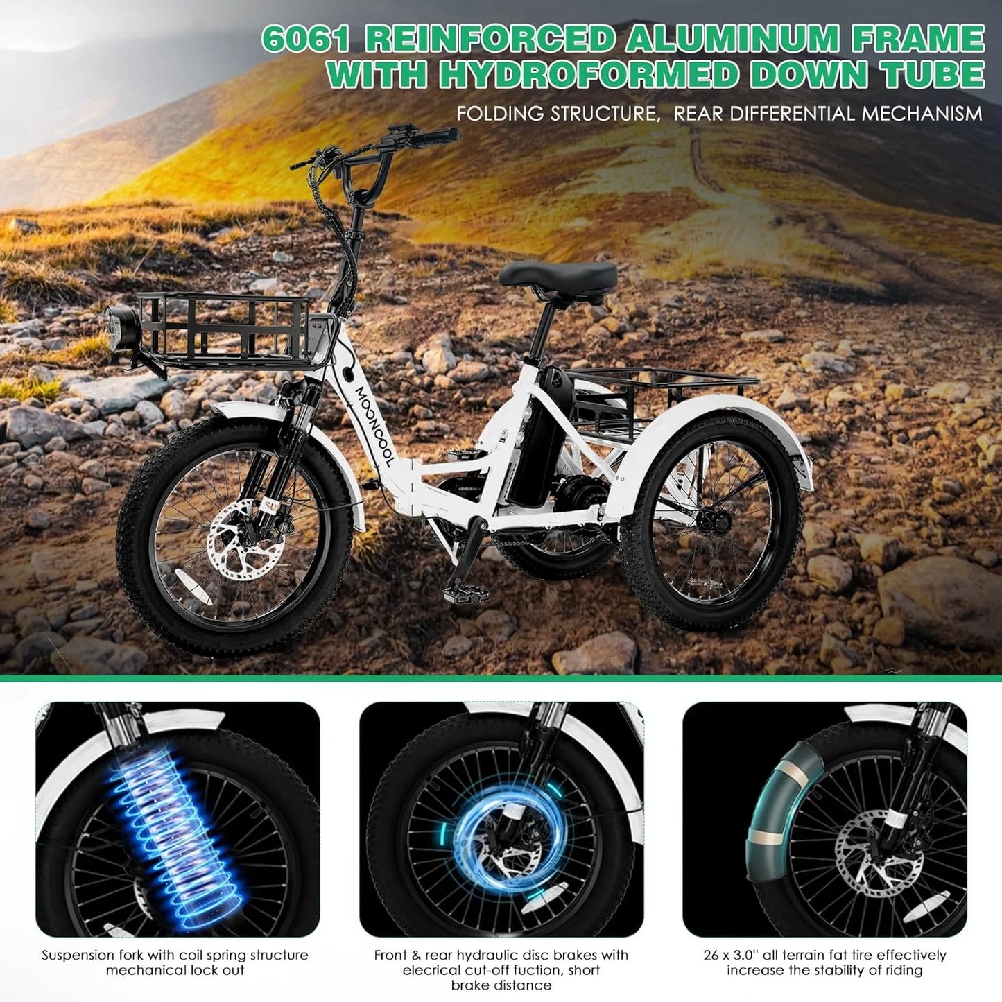 ABORON 20" Fat Tire Electric Trike 750W 48V Motorized Folding Commute E-Bike for Adult, Foldable 3 Wheel Electric Bicycle Trike for Senior Women with Front & Rear Basket, UL2849
