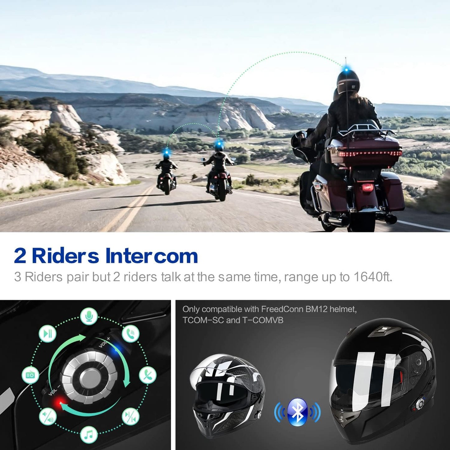 Freedconn BM2-S Bluetooth Motorcycle Helmet, Flip-Up Modular Motorbike Helmet, 500M Connectivity for 2-3 Riders, Voice Dial, Hands-Free Call, MP3, FM, DOT Certified (Medium, Gloss Black)