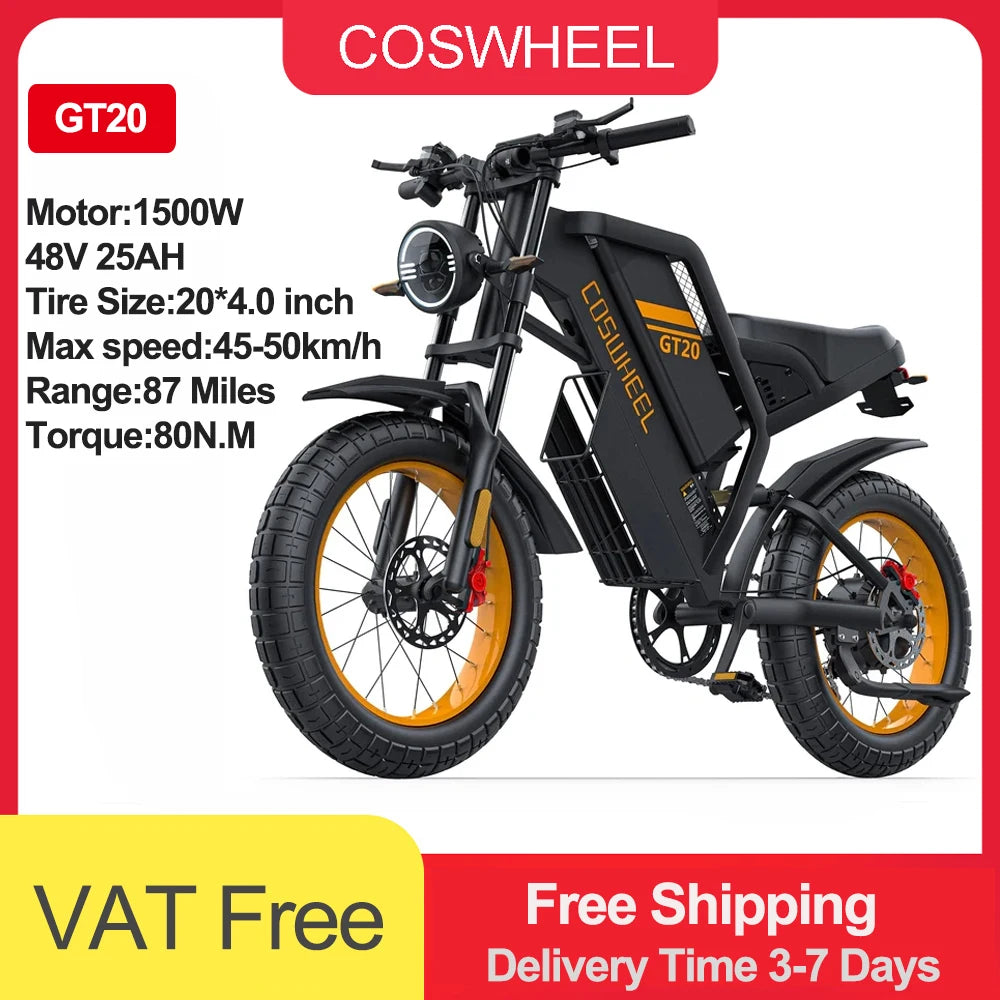 Coswheel Electric Bike Dual Motor GT20 Pro/Gt20 3000W 48V 40AH Mountain Bikes Electric off Road Bike Fat Tires Motorcycle Ebike