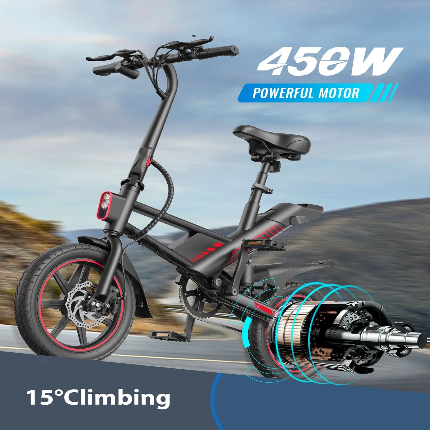 Gyroor 14" Ebike 450W Electric Bike for Adults, 18.6MPH 3 Riding Modes Mini Electric Bike with 36V 10AH Battery UL2849