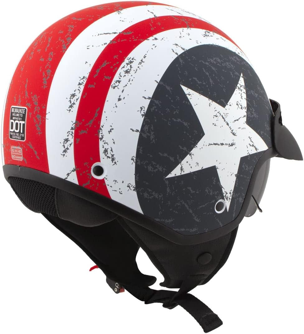 Milwaukee Helmets MPH9701DOT Maverick 3/4 Open Face Stars and Stripes Motorcycle Biker DOT Helmet - Large