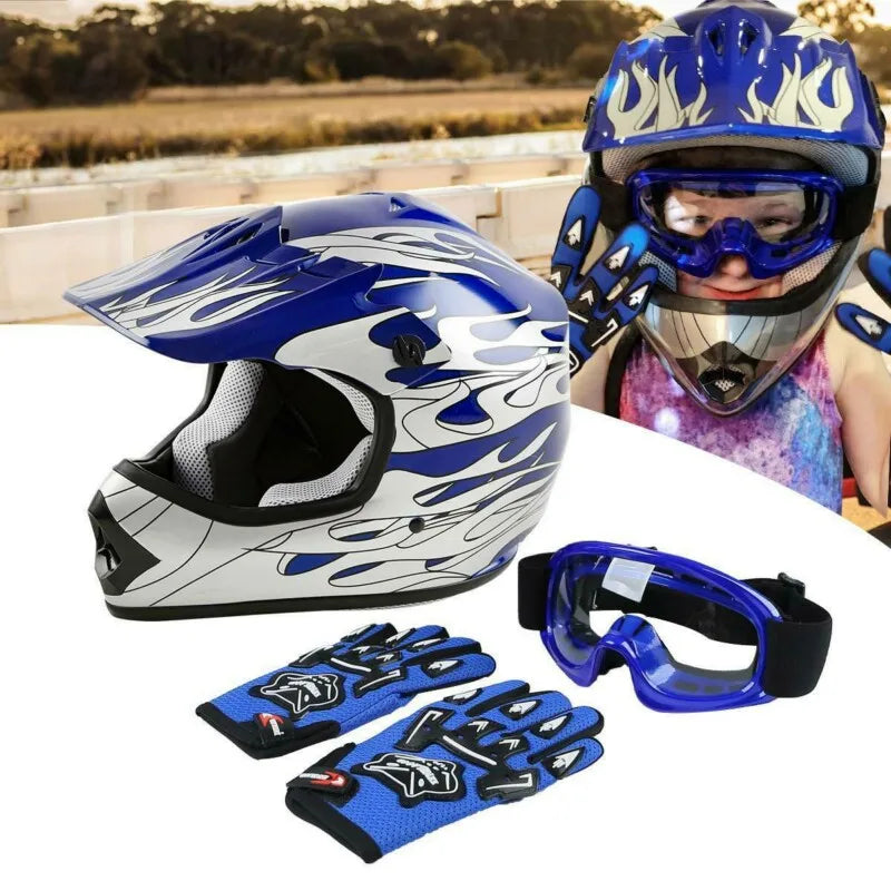 DOT Motorcycle Youth Kids Child Helmet Full Face Motocross Casco Moto Off-Road Street Goggles Gloves Bike Helmets ATV Capacete
