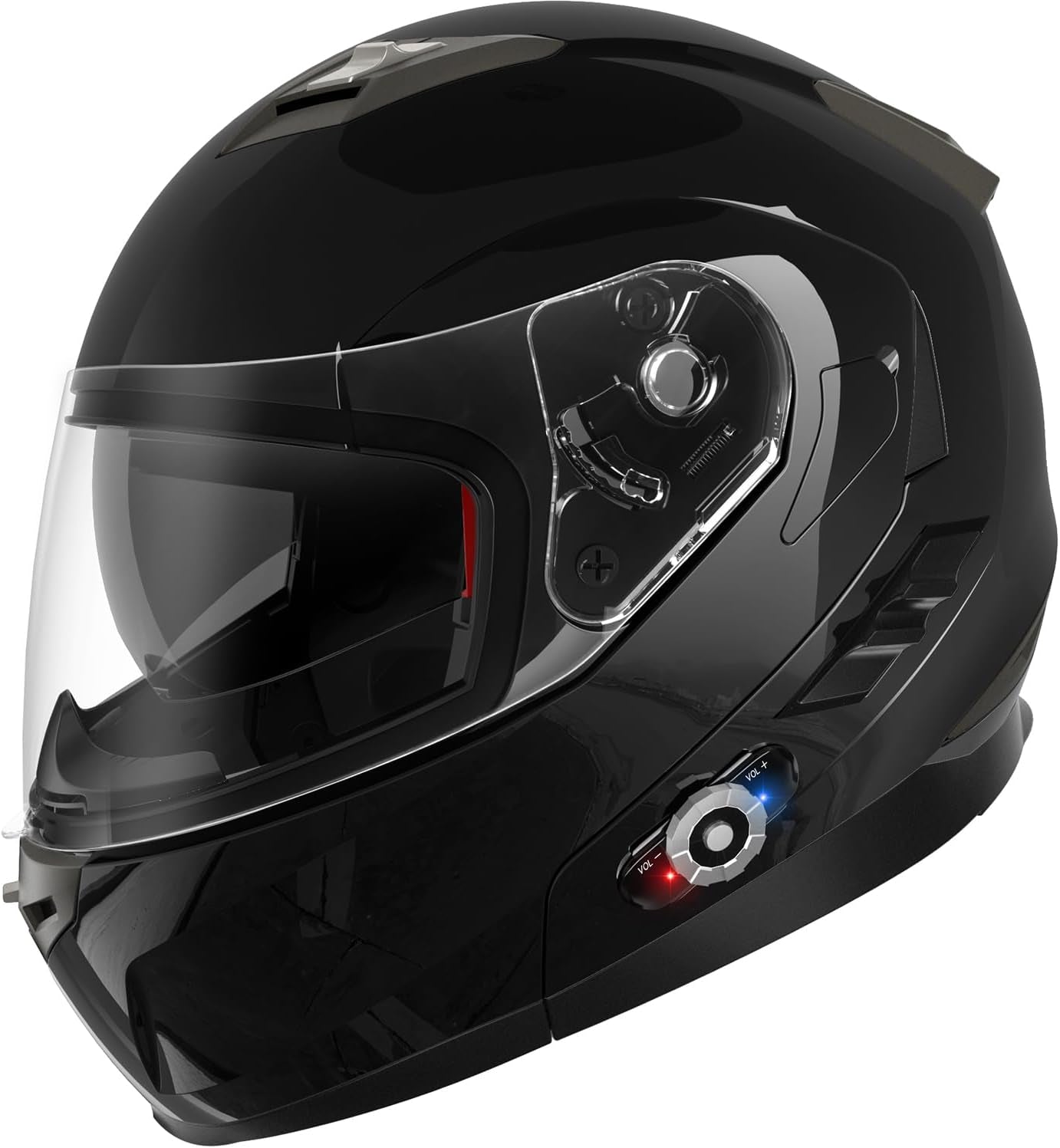 Freedconn BM2-S Bluetooth Motorcycle Helmet, Flip-Up Modular Motorbike Helmet, 500M Connectivity for 2-3 Riders, Voice Dial, Hands-Free Call, MP3, FM, DOT Certified (Medium, Gloss Black)