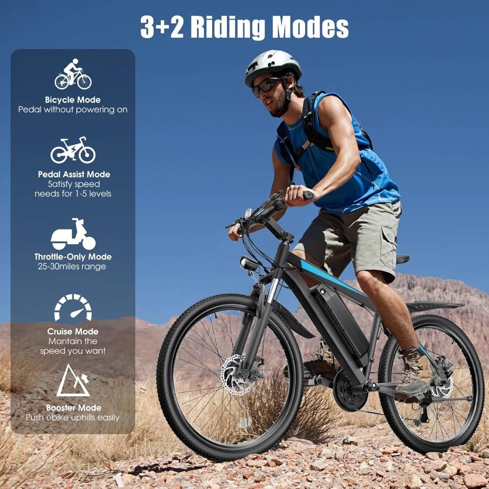Electric Bike,50Miles 21.7MPH,48V 374.4WH Battery, Commuter E Bike with Adjustable Stem, Fenders, 21 Speed