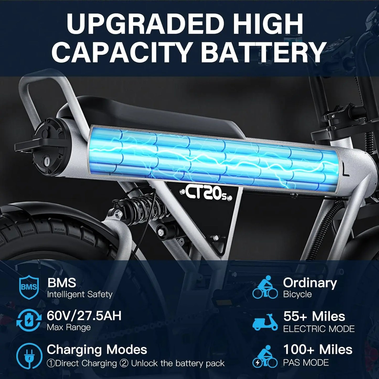 Coswheel Electric Bike for Adult CT20S 2000W/1500W Mountain Bike Electric Motorcycle 60V 27.5Ah Removable Battery Fat Tire Ebike