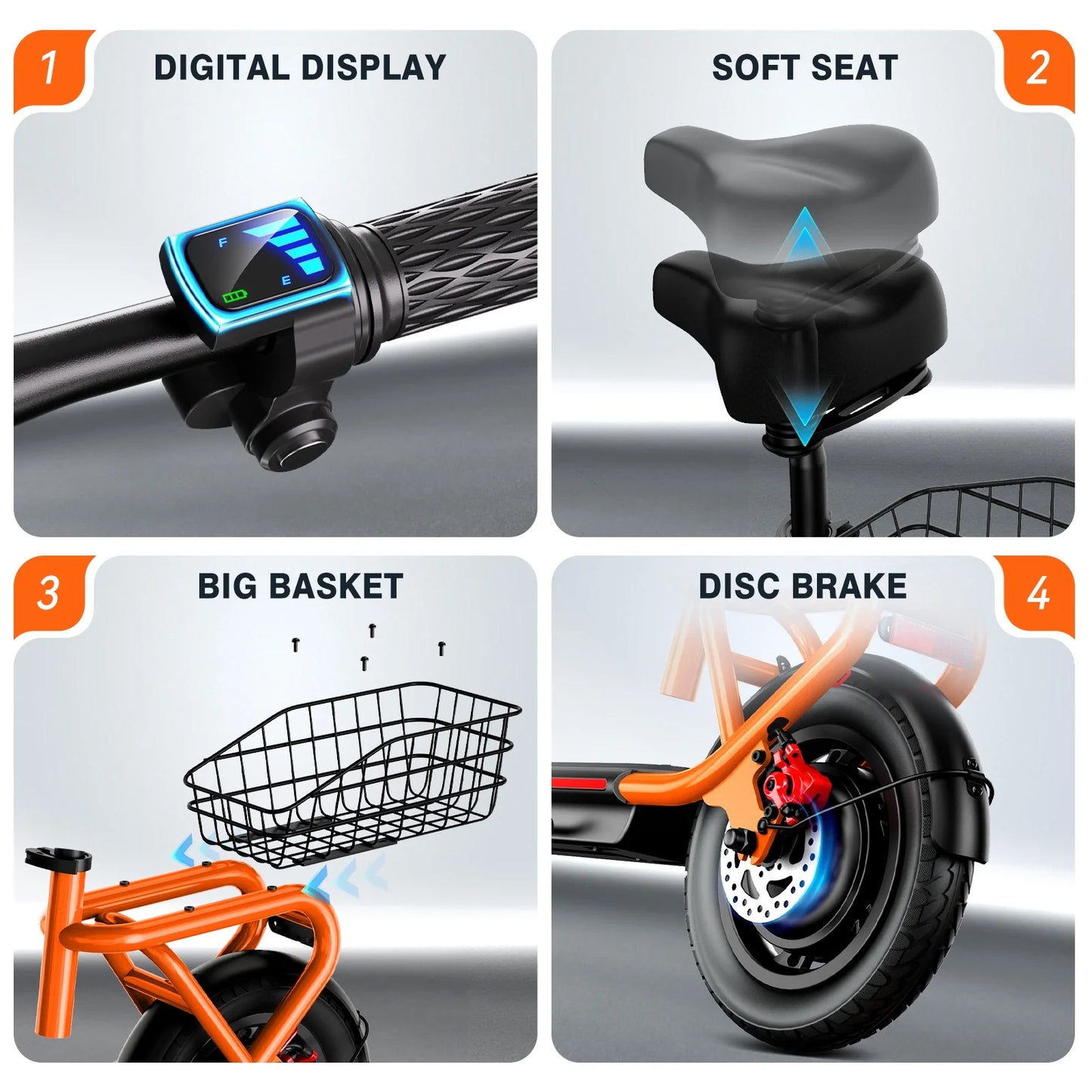 SISIGAD Electric Scooter for Adults with Seat, 30 Miles Long Range & 16 Mph Power by 500W Motor, 12" Pneumatic Tire & Height Adjustable Seat