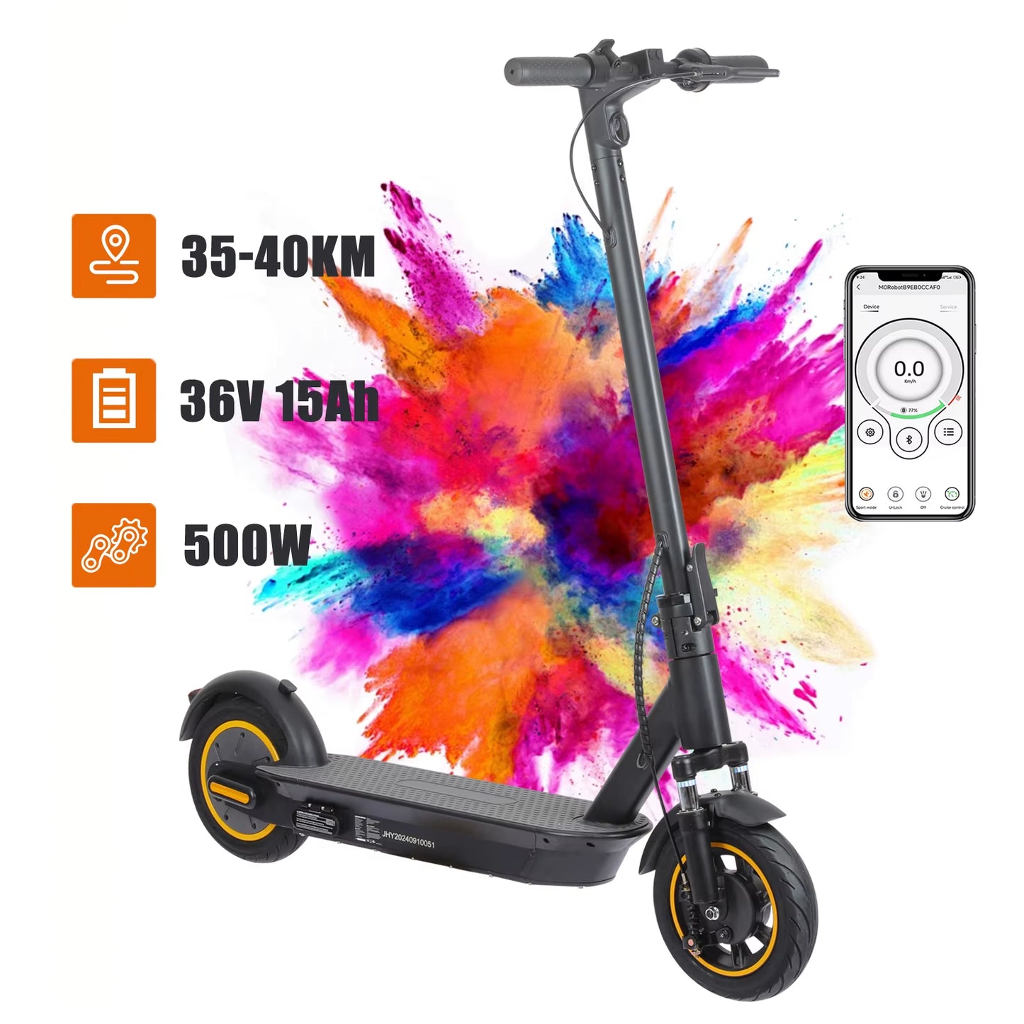 500W Adult Electric Scooter with Shock Absorbers,36V 15Ah Battery,Load 330Lbs,App Support E-Scooter,Folding Commuter Scooter
