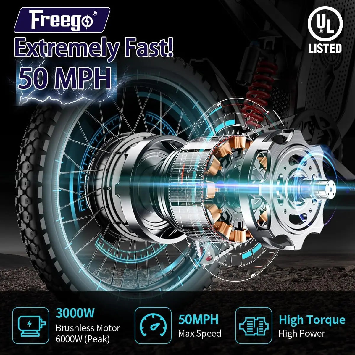 Ebike Freego X2 Electric Motorcycles Brushless Gearless Motors 6000W 60V/30Ah Lithium Battery 50MPH Adult off Road MTB Ebike