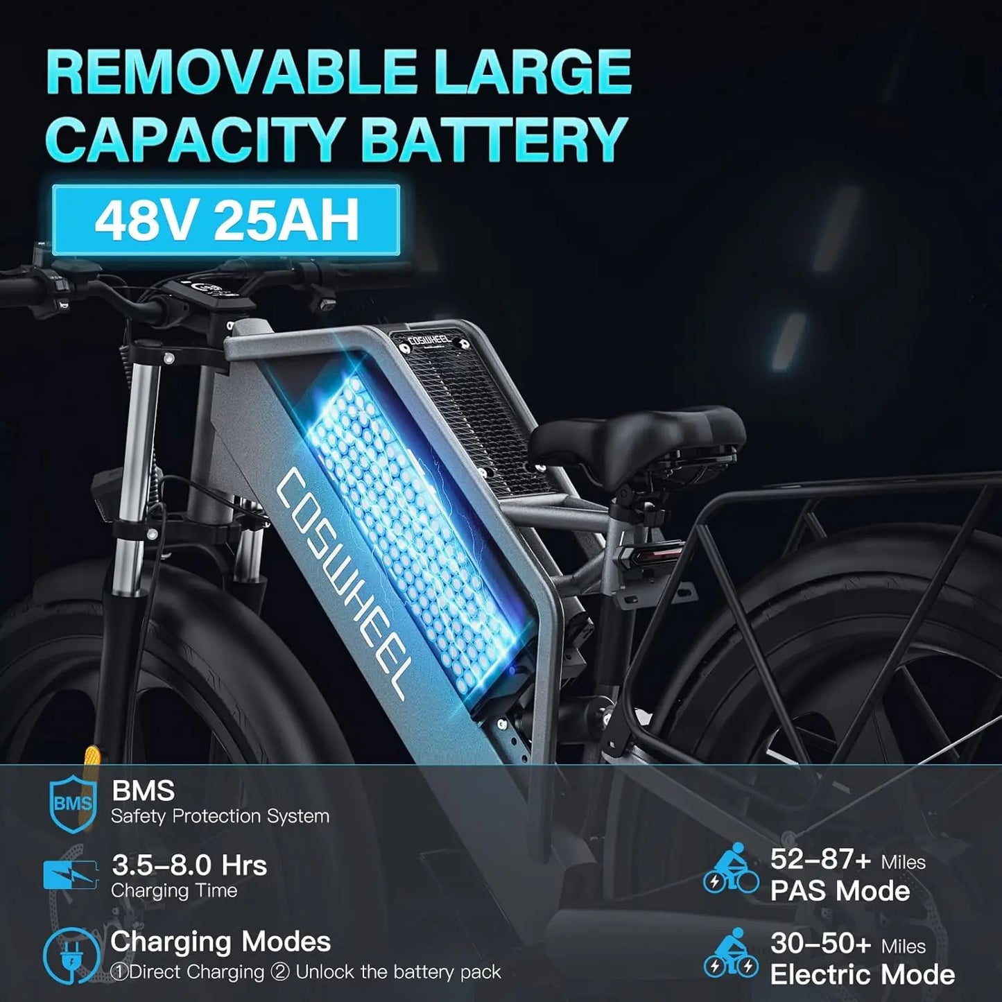 Coswheel Electric Bike for Adult T26 26Inch 1500W Mountain Bike Electric Motorcycle 48V 25Ah Removable Battery off Road Ebike