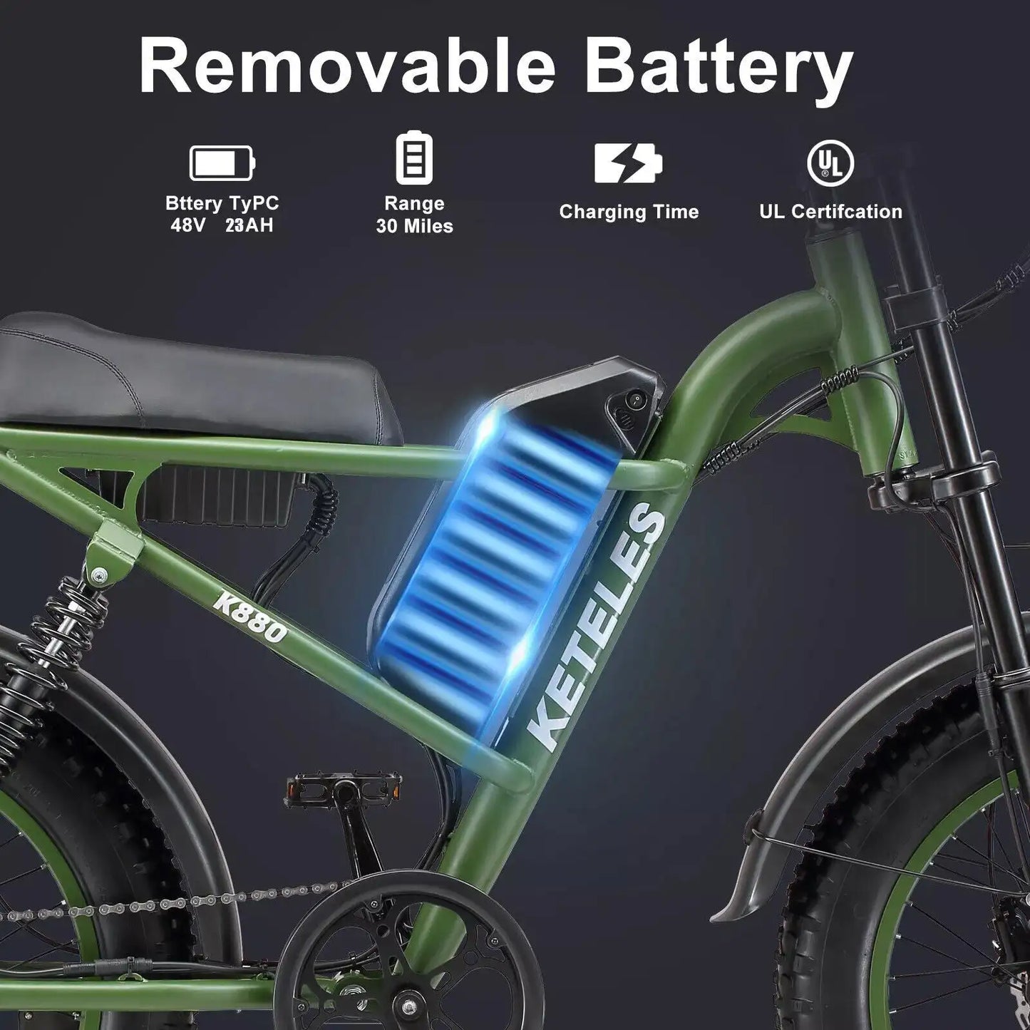 KETELES K880 Adult Electric Motorcycle, 2000W Motor, 23AH/17.5AH Battery, 7-Speed, 20'' Fat Tire Electric Bike