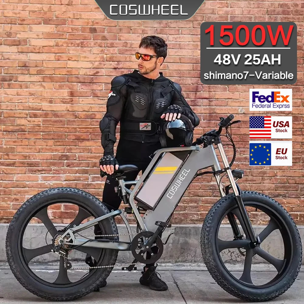 T26 Electric Bike 48V 25AH 1500W 55Km/H Motorcycle City Commutin Fat Tire Bike Cycling Adult Electric Bicycle Electric Electric
