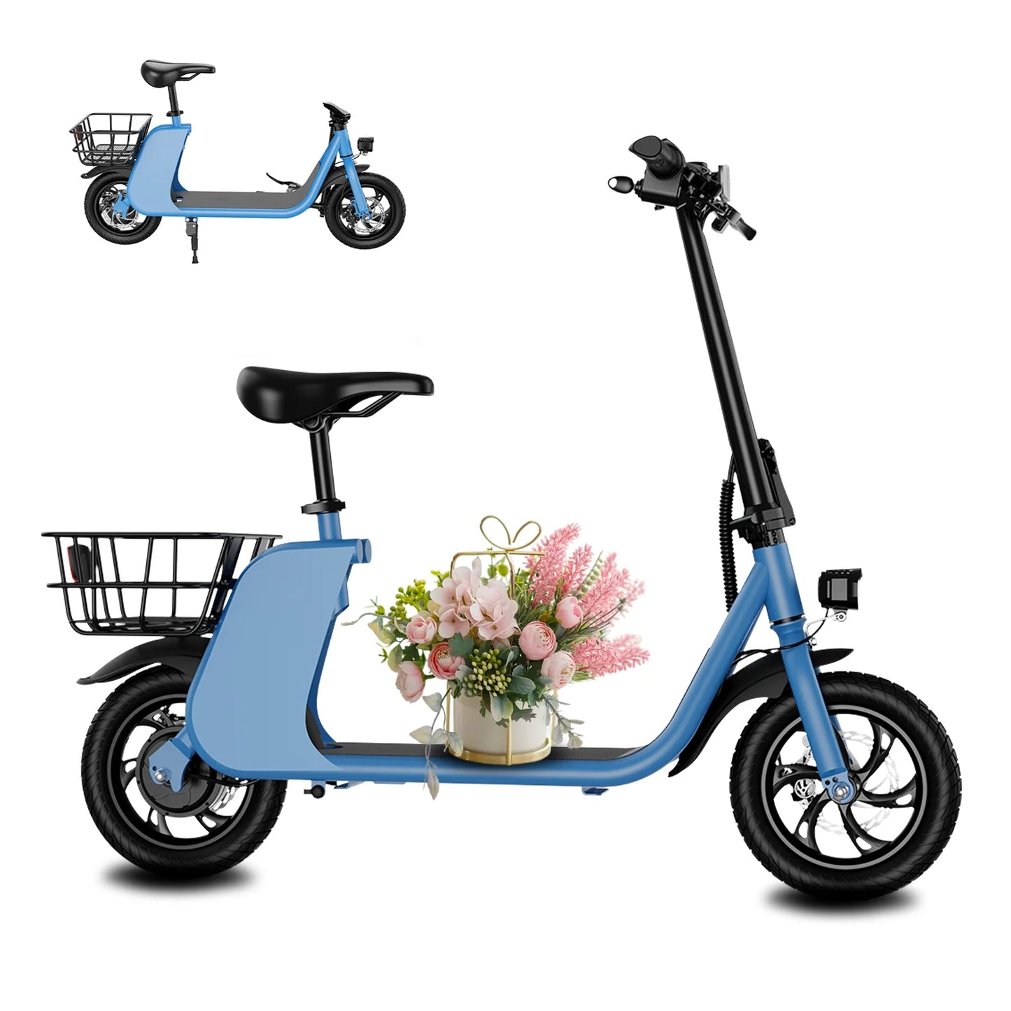 450W Adult Electric Scooter 15.5Mph, with Seat and Shopping Basket, Suitable for Female Electric Scooters for Urban Commuting
