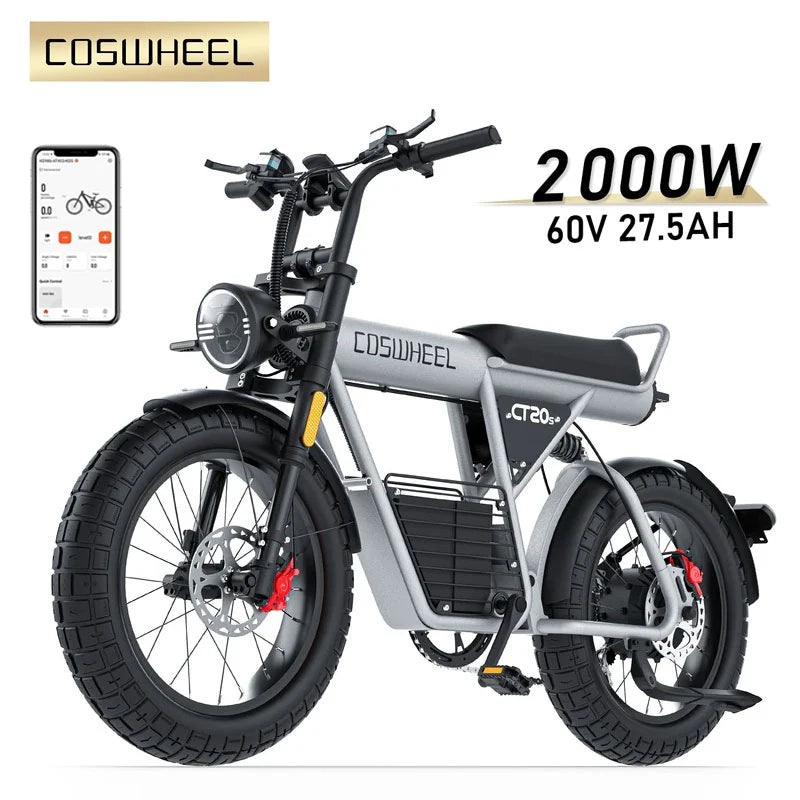 Coswheel Electric Bike for Adult CT20S 2000W/1500W Mountain Bike Electric Motorcycle 60V 27.5Ah Removable Battery Fat Tire Ebike