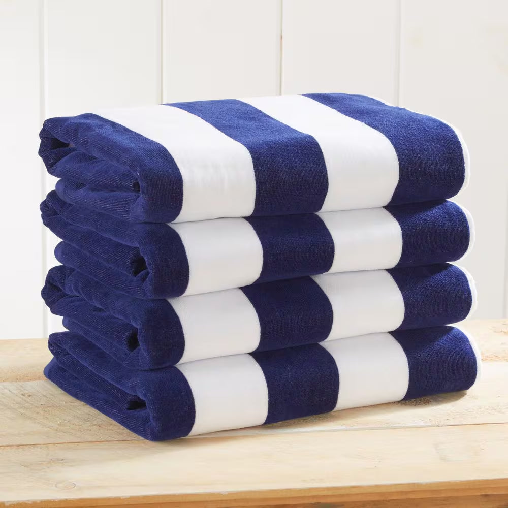 Navy 100% Cotton Cabana 4-Pack Oversized Beach and Pool Towels