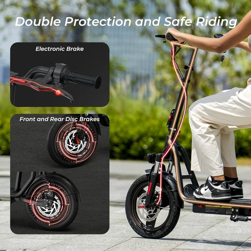 Electric Scooter with Seat, 37/21 Miles Long Range & 28/19/15.6 MPH Top Speed, 14"/12"/10" Pneumatic Tire, Height Adjus