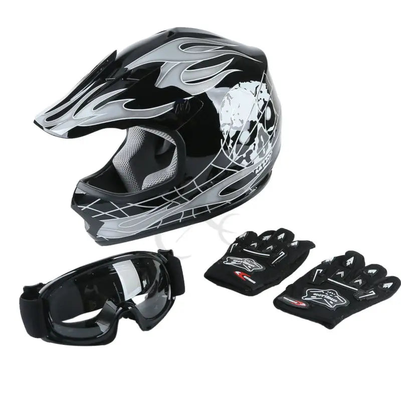 DOT Motorcycle Youth Kids Child Helmet Full Face Motocross Casco Moto Off-Road Street Goggles Gloves Bike Helmets ATV Capacete
