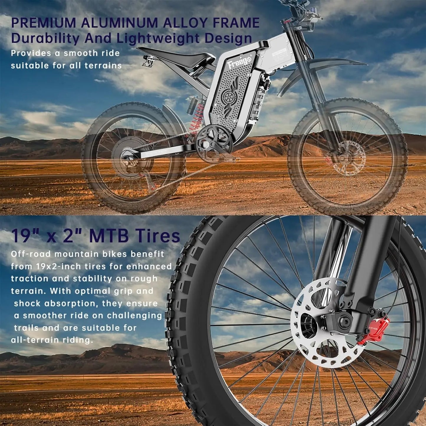 Ebike Freego X2 Electric Motorcycles Brushless Gearless Motors 6000W 60V/30Ah Lithium Battery 50MPH Adult off Road MTB Ebike