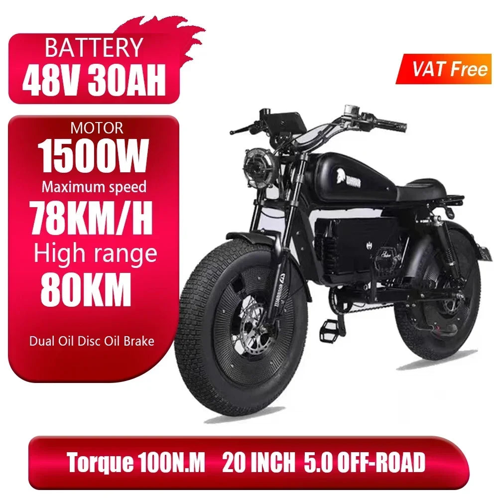 Hydraulic Brake1500W Motorbikes 60AH Ebike Adult Road Electric Bicycle 20 Inch Off-Road Fat Tyre Electric Bike Tandem ZPW Ebikes