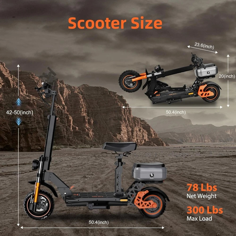 Electric Scooter with Seat, 1600W Motor up to 45 Miles Range & 34 MPH Top Speed, 11" Off-Road Tires, Foldable Kick Scooter