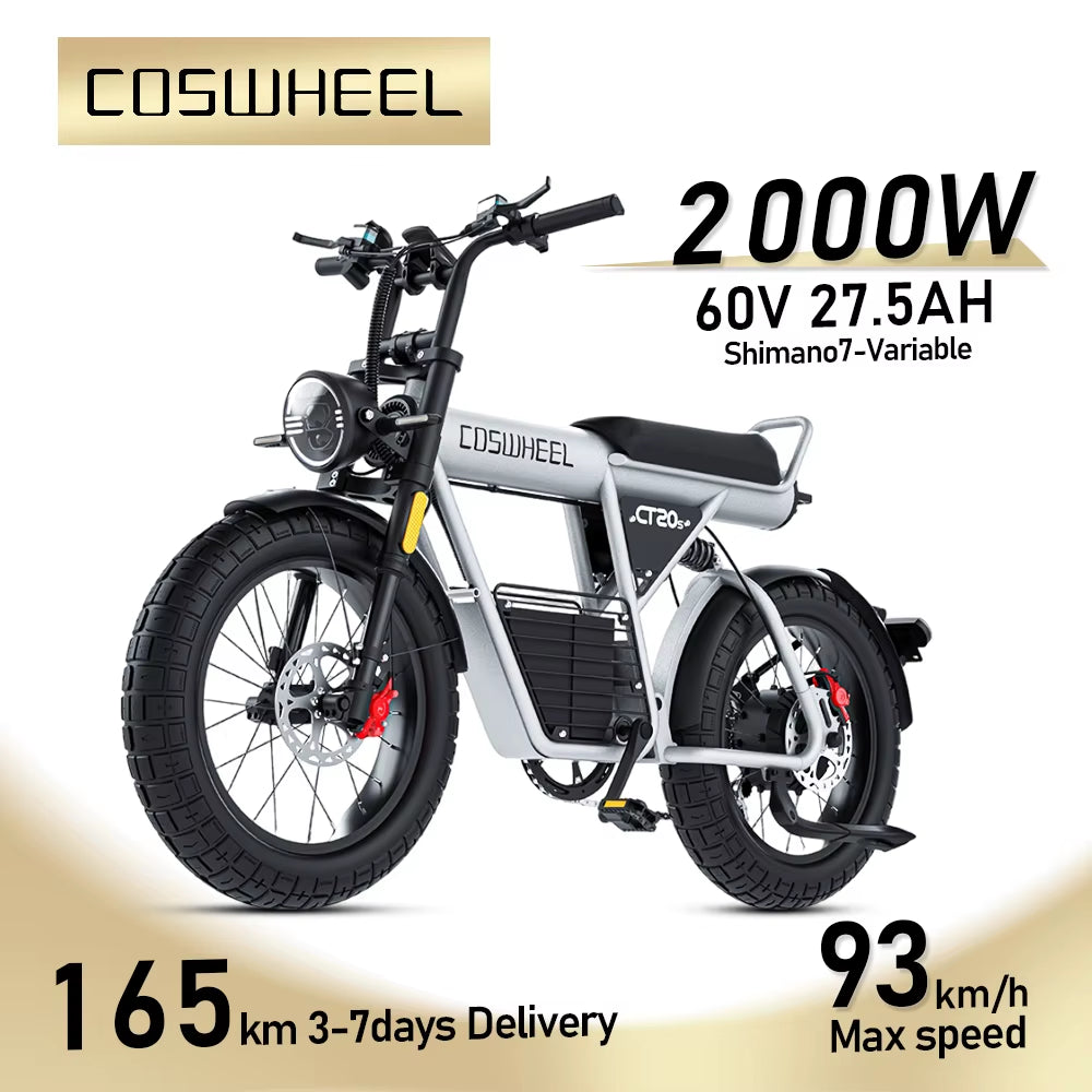 Coswheel Electric Bike CT20S 2000W Motorcyle Drit Bike Ebike 20 Inch Fat Tire Bicycle 60V 27.5AH Bikes Adult Electric Bicycle