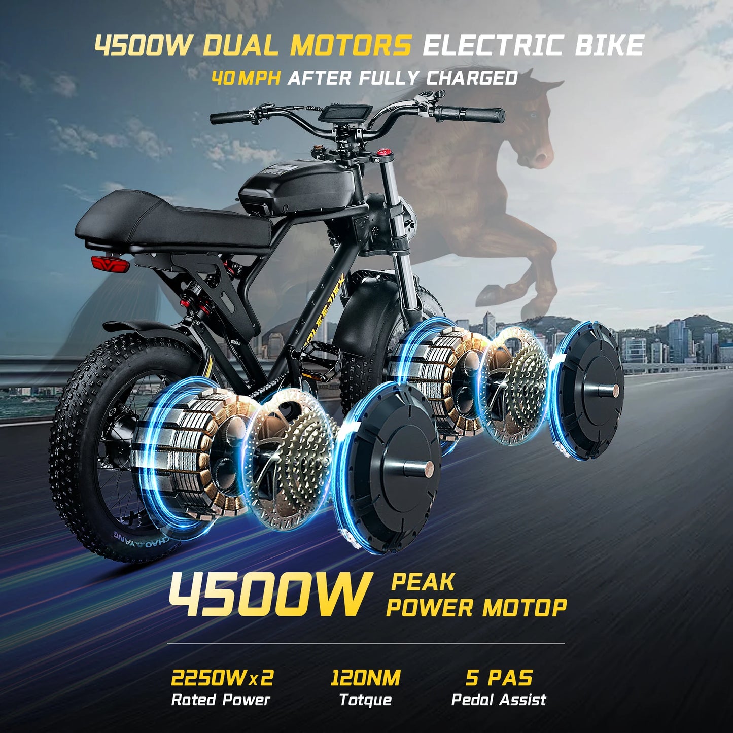 3000W 40MPH Electric Bike with 25.6Ah Battery 20"×4"Fat Tire Ebike for Adults 100Miles Electric Bicycles