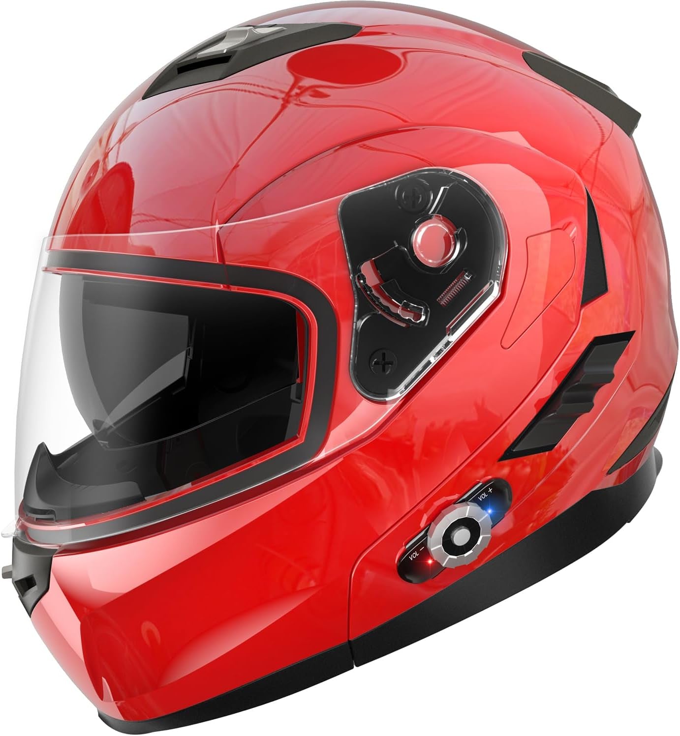 Freedconn BM2-S Bluetooth Motorcycle Helmet, Flip-Up Modular Motorbike Helmet, 500M Connectivity for 2-3 Riders, Voice Dial, Hands-Free Call, MP3, FM, DOT Certified (Medium, Gloss Black)