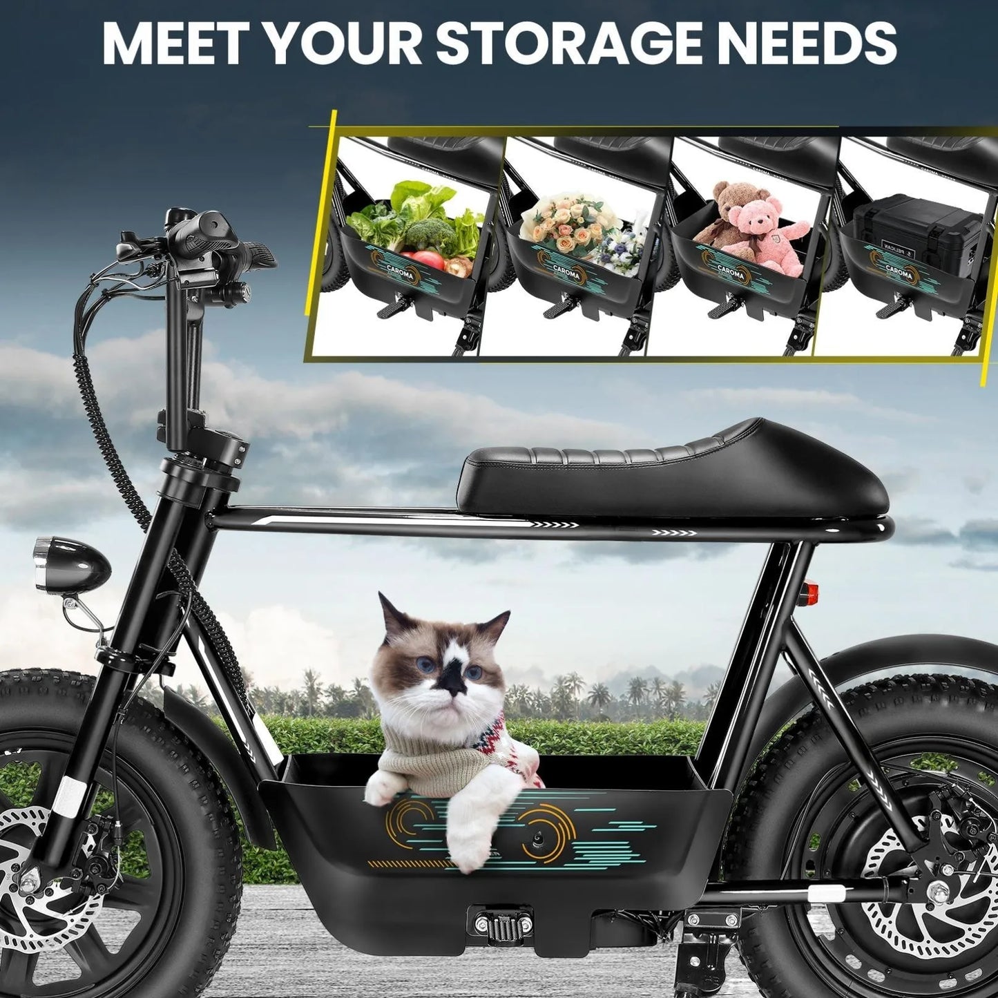 Peak 819W Electric Scooters with Seat for Adults, 16" Fat Tire for All-Terrain, Commuter Ebike for Teens, with Carry Basket