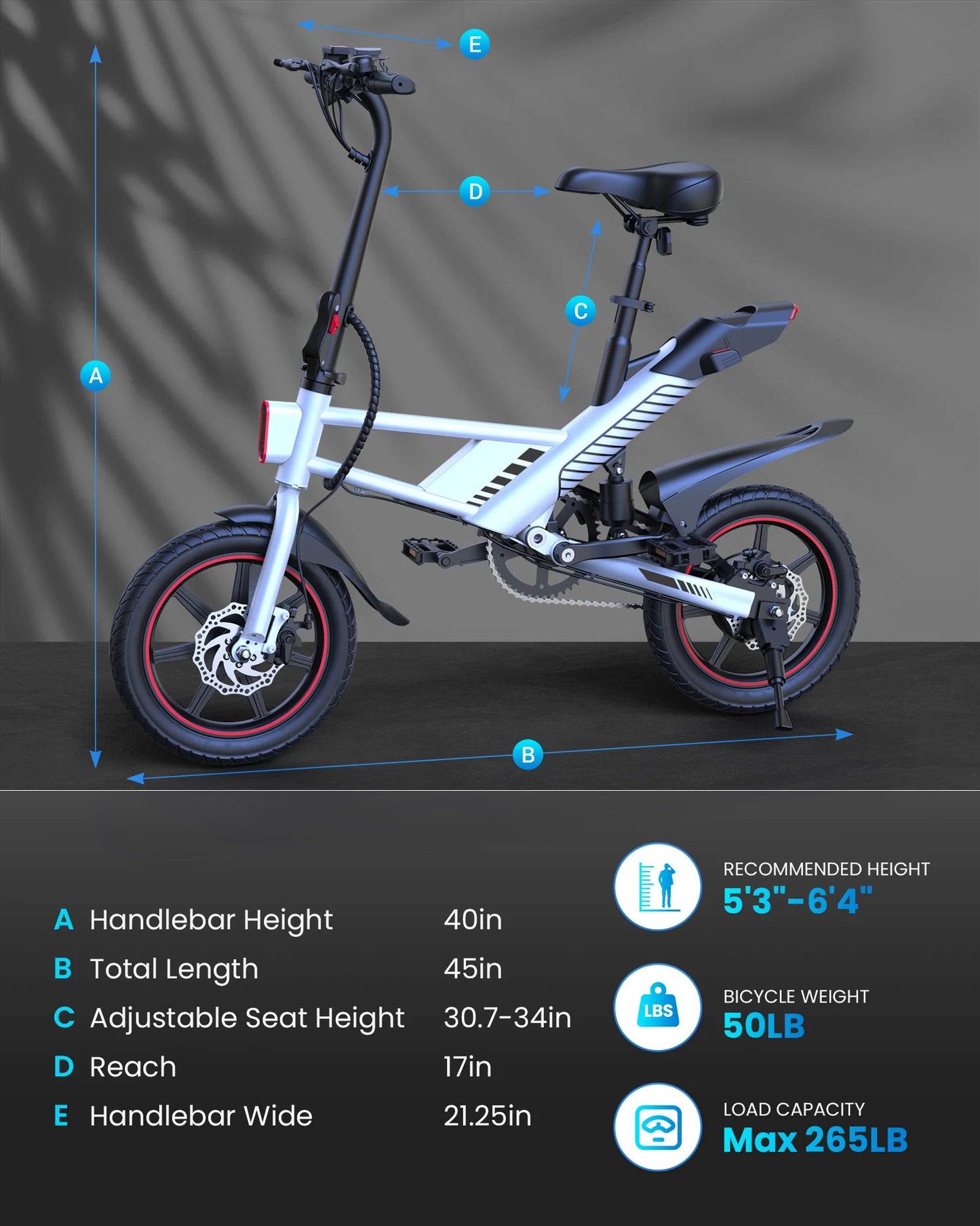 Gyroor 14" Ebike 450W Electric Bike for Adults, 18.6MPH 3 Riding Modes Mini Electric Bike with 36V 10AH Battery UL2849