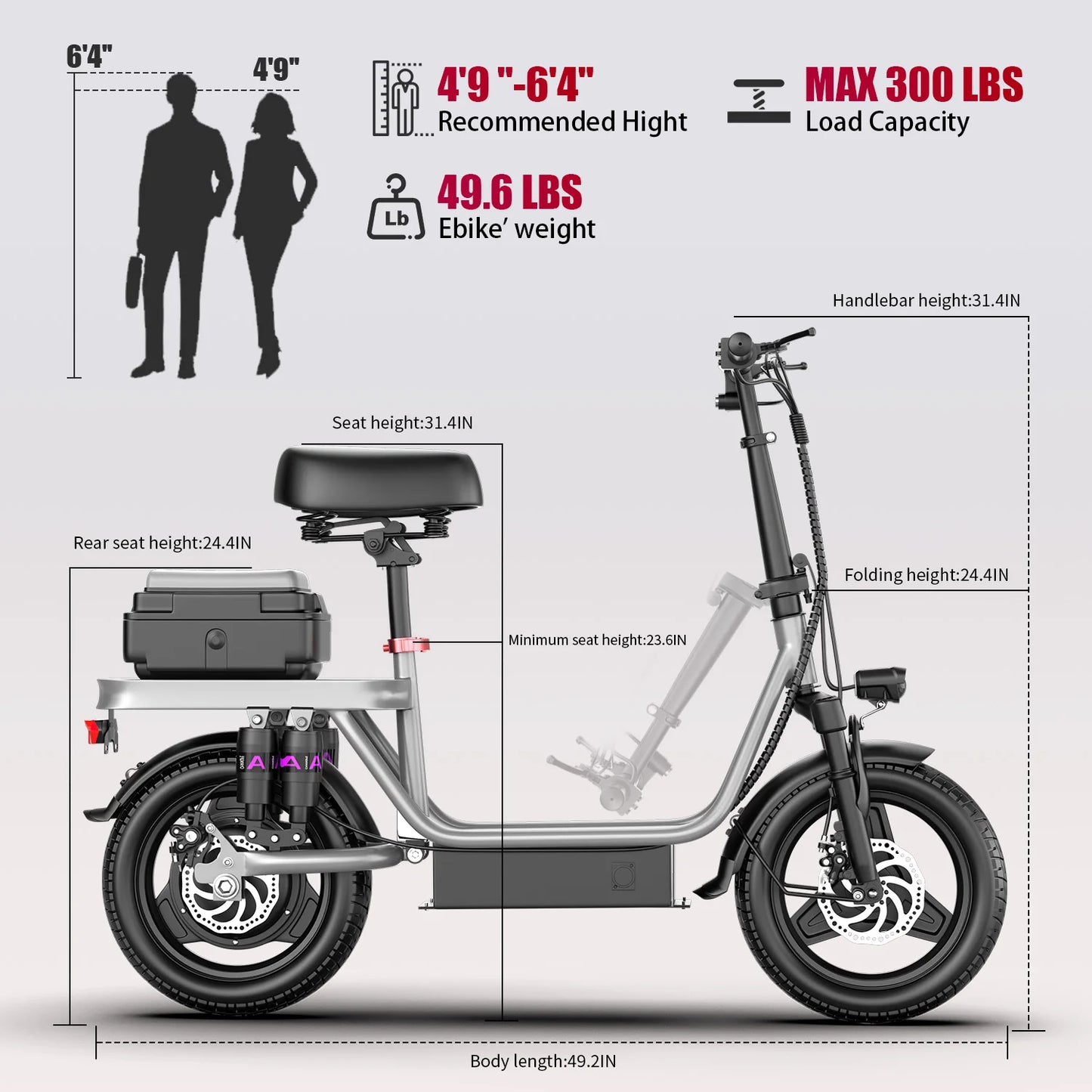Electric Scooter for Adults, 700W Peak Motor, 48V 15Ah Battery,300Lbs Max Load,Foldable Commuting Motor Scooter Adjustable Seat