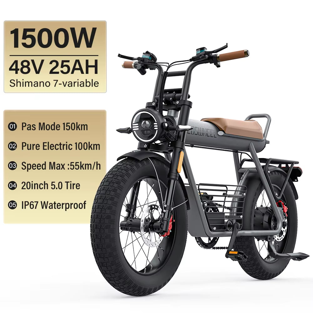 Coswheel Electric Bike CT20S 2000W Motorcyle Drit Bike Ebike 20 Inch Fat Tire Bicycle 60V 27.5AH Bikes Adult Electric Bicycle
