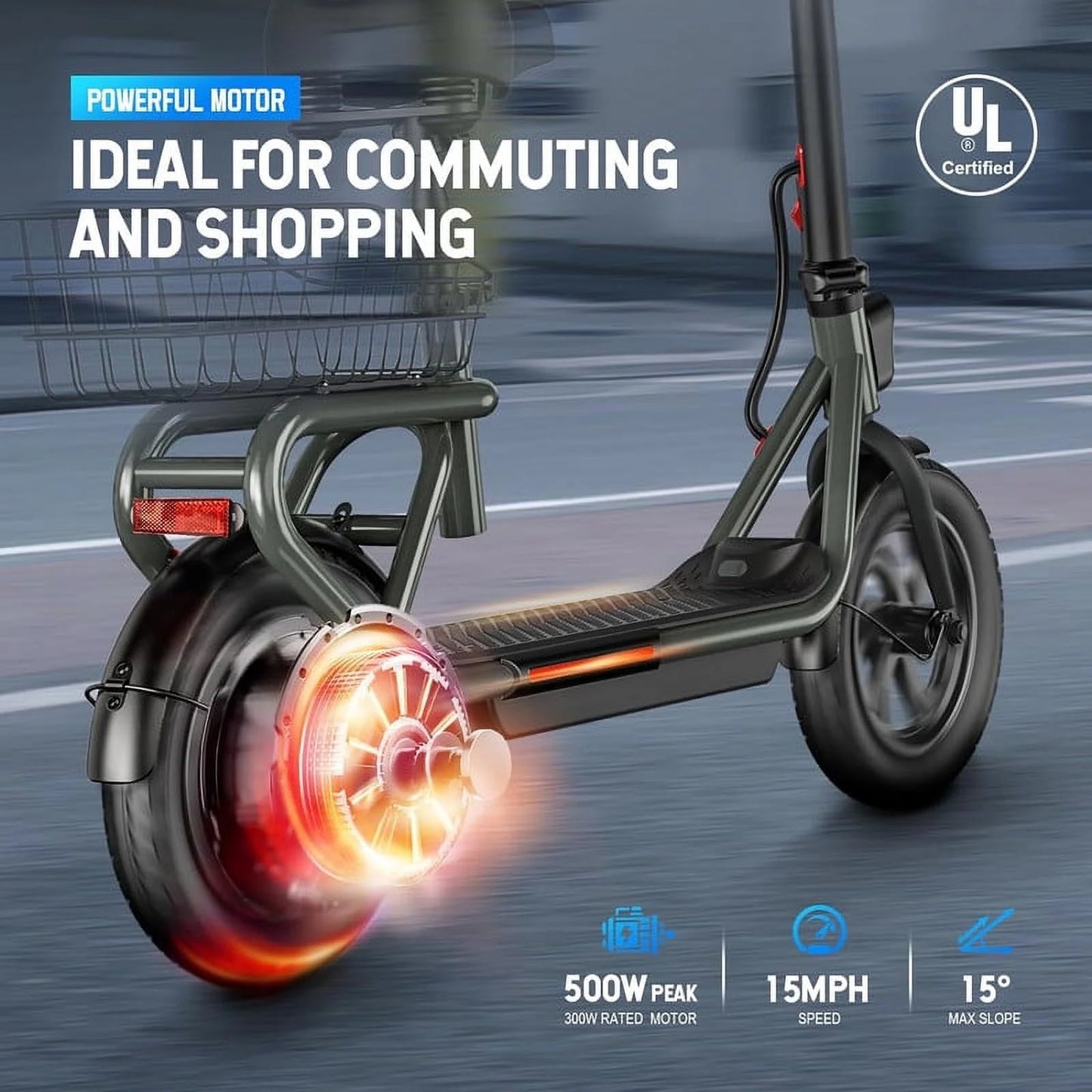 SISIGAD Electric Scooter for Adults with Seat, 30 Miles Long Range & 16 Mph Power by 500W Motor, 12" Pneumatic Tire & Height Adjustable Seat