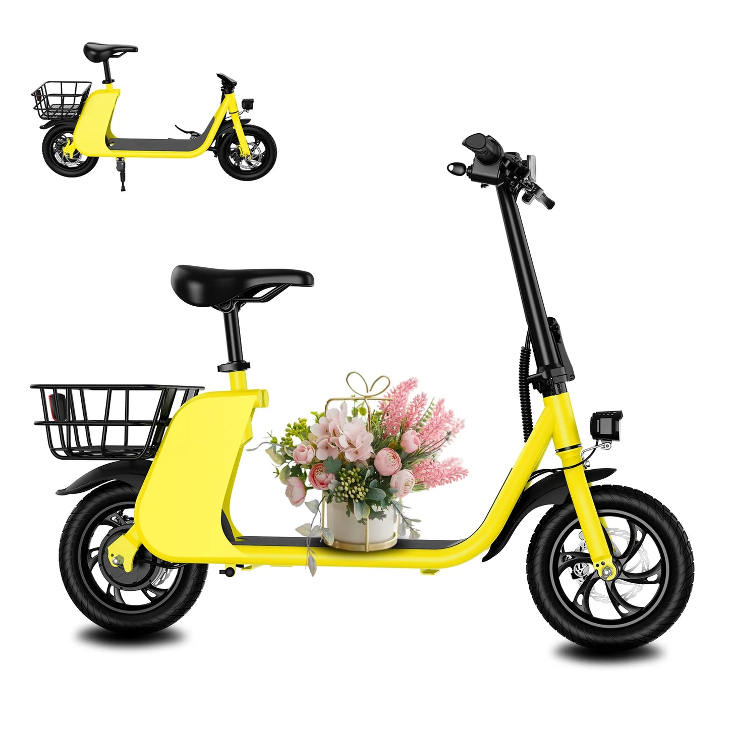 450W Adult Electric Scooter 15.5Mph, with Seat and Shopping Basket, Suitable for Female Electric Scooters for Urban Commuting