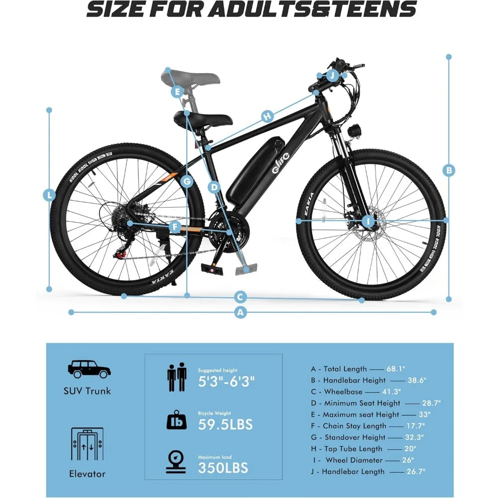 Adult Electric Bicycle -21 Speed Mountain Light Electric Bicycle, Equipped with Peak 750W 22MPH Brushless Motor, 375Wh