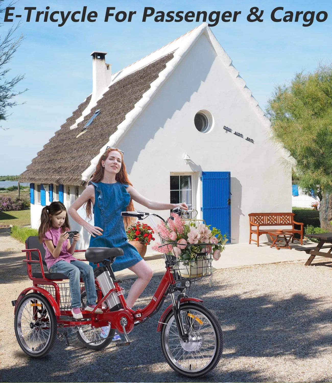 Electric Tricycle for Adults Folding Electric Trike 3 Wheel Electric Trike with Two-Seater Large Basket Super Powerful Brushless 350W Motor 36V12AH Lithium Battery Max 20MPH E-Tricycle Red