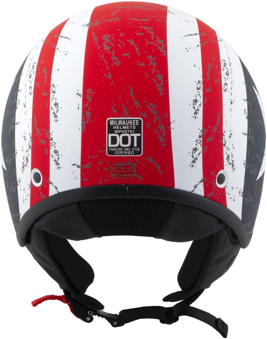 Milwaukee Helmets MPH9701DOT Maverick 3/4 Open Face Stars and Stripes Motorcycle Biker DOT Helmet - Large