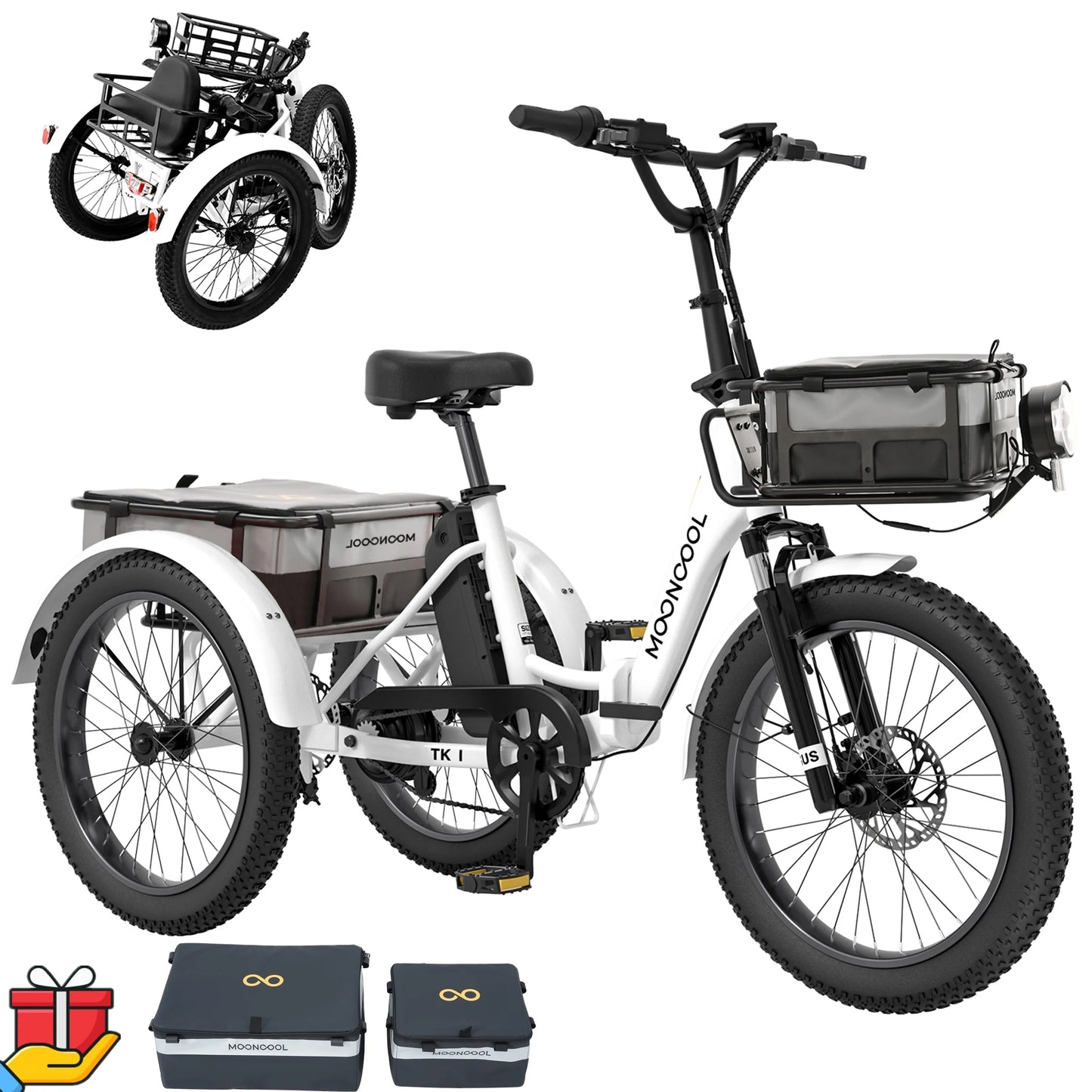 ABORON 20" Fat Tire Electric Trike 750W 48V Motorized Folding Commute E-Bike for Adult, Foldable 3 Wheel Electric Bicycle Trike for Senior Women with Front & Rear Basket, UL2849