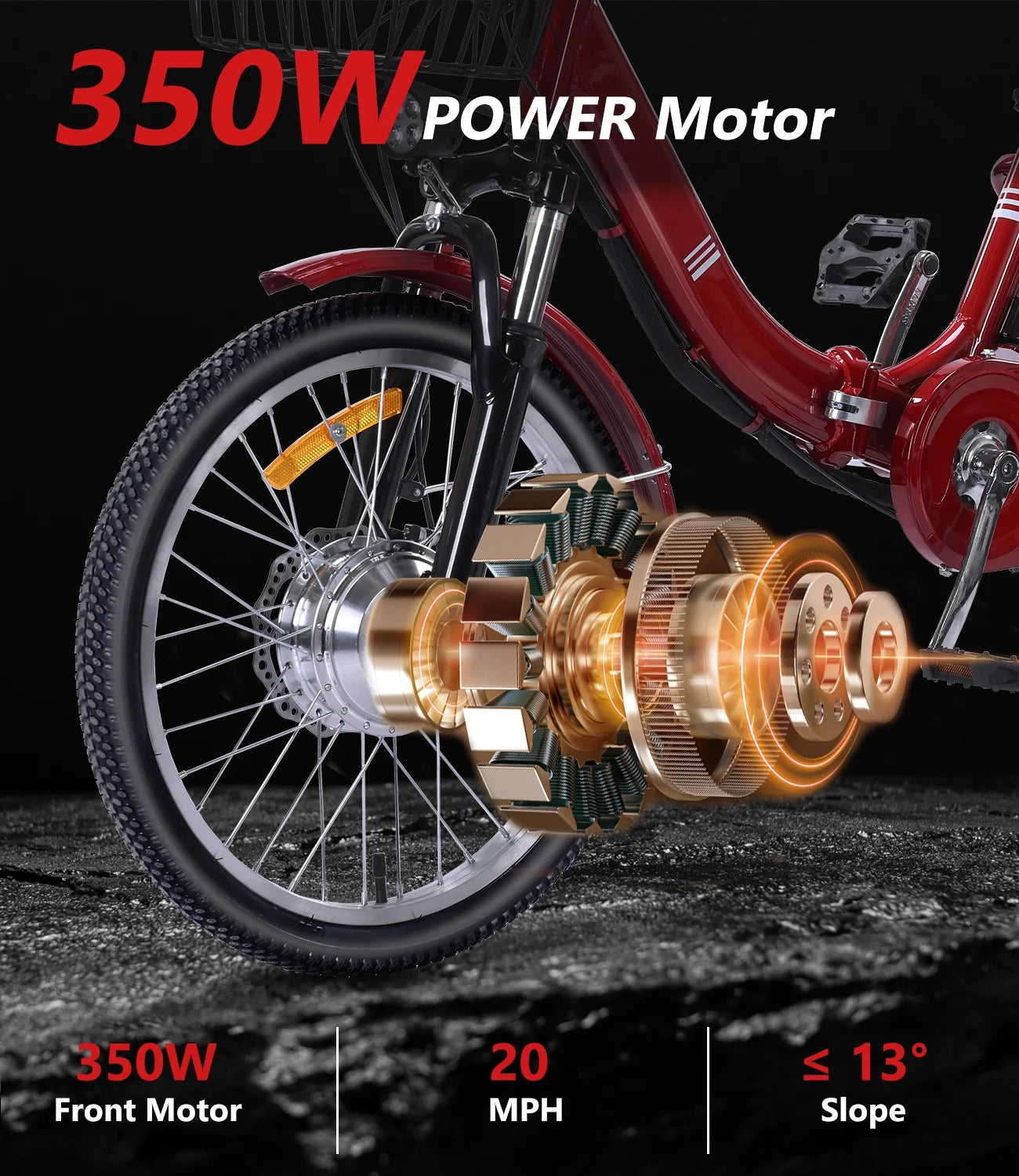Electric Tricycle for Adults Folding Electric Trike 3 Wheel Electric Trike with Two-Seater Large Basket Super Powerful Brushless 350W Motor 36V12AH Lithium Battery Max 20MPH E-Tricycle Red