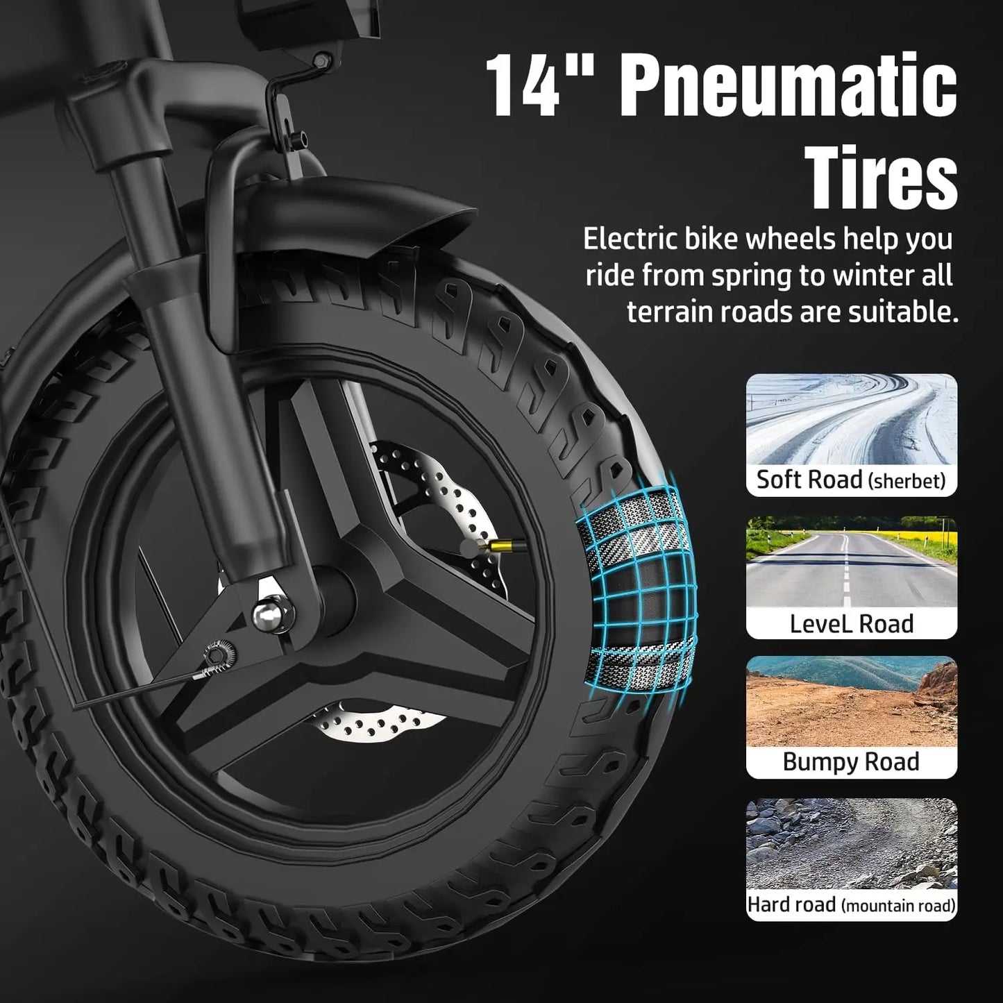 500W Electric Bike for Adults, 48V 10AH Removable Battery, 20MPH & 25Miles, 14" Folding Motor Commuter E Bike with 3 Modes