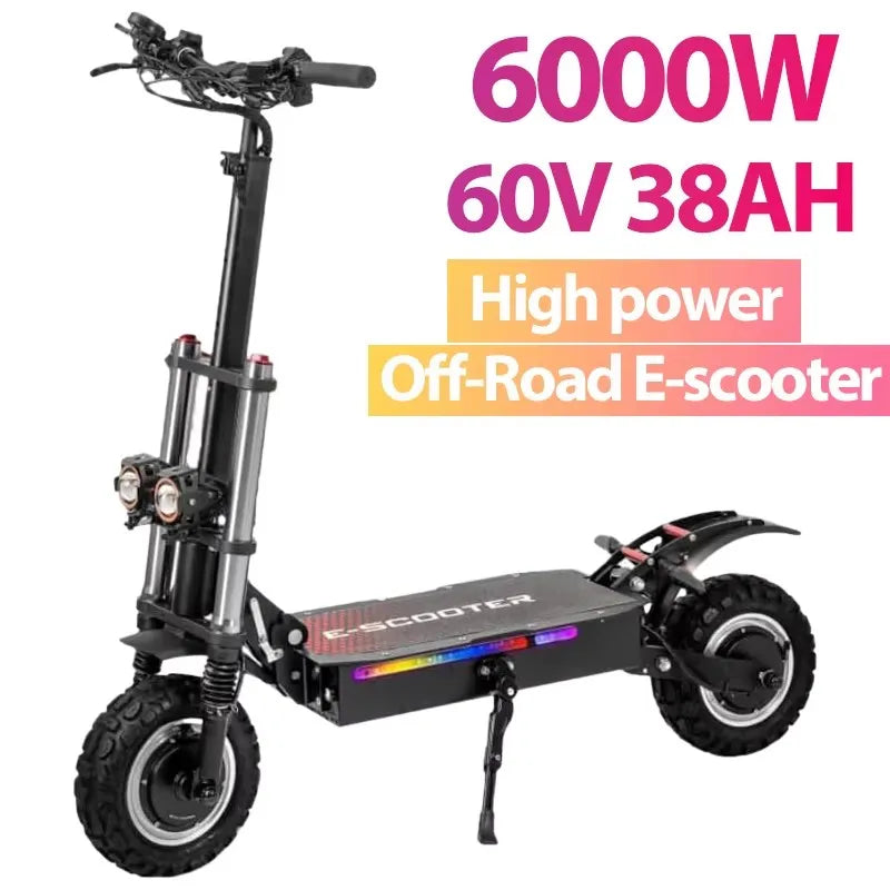 6000W High Power Adult Electric Scooter Off-Road Commute Foldable 60V 38Ah Large Battery 60 Miles Range 50 Mph Fast E-Scooter