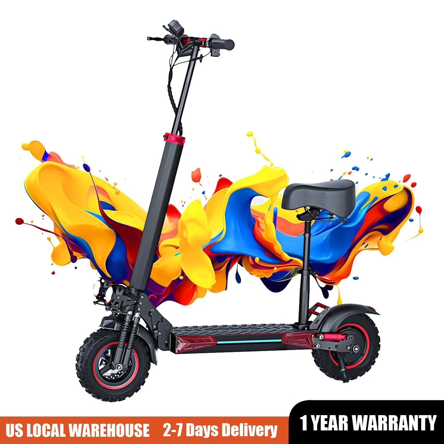1200W Off-Road Electric Scooter with Seat, 48V 21Ah Battery, Max Speed 30Mph, Range 35Miles, Foldable Commuter E-Scooter