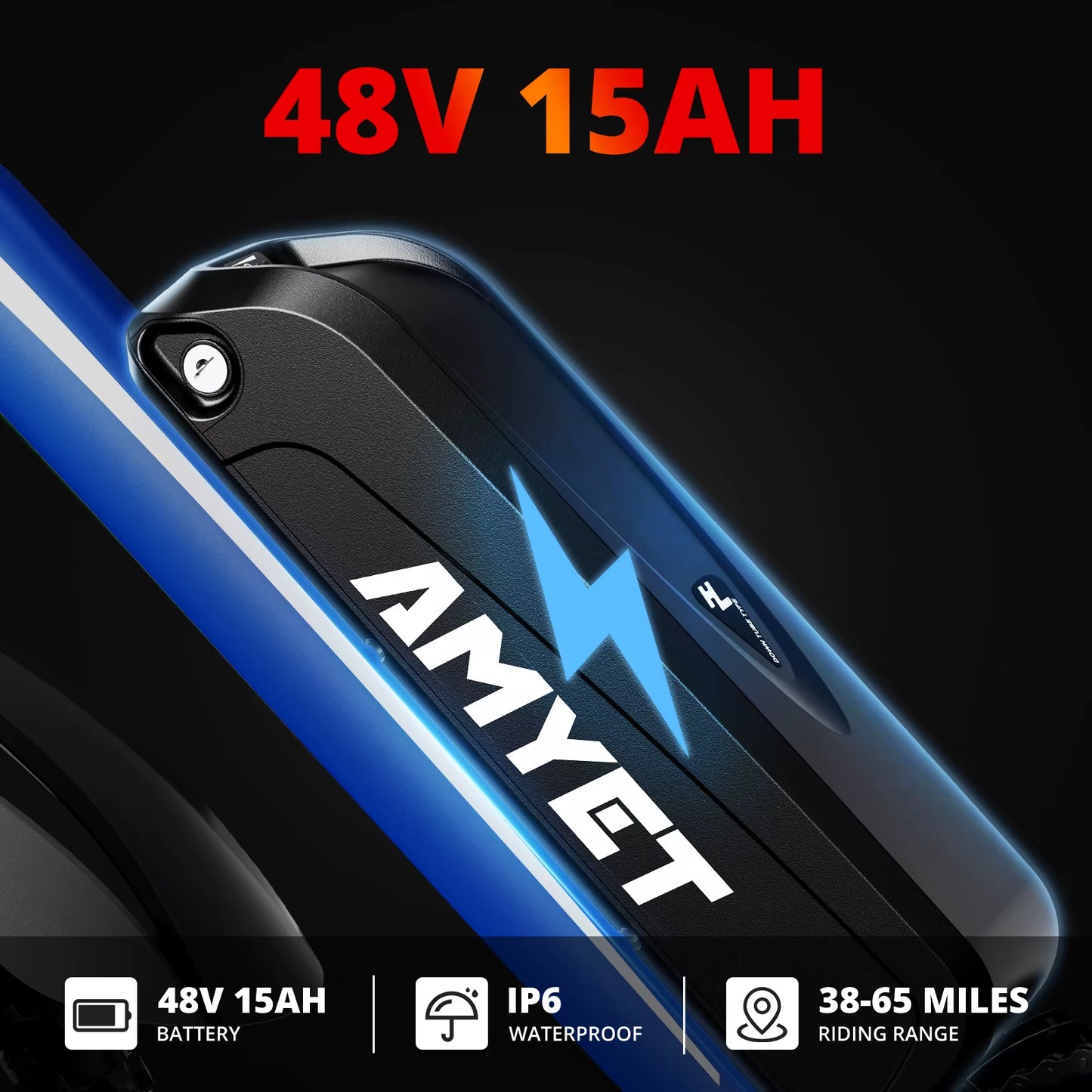 AMYET Electric Bike EB26 Blue Adults Electric Bicycle 31Mph Peak 1500W 720WH Ebike 26" Fat Tire Mountain Bike Electric Dirt Bike
