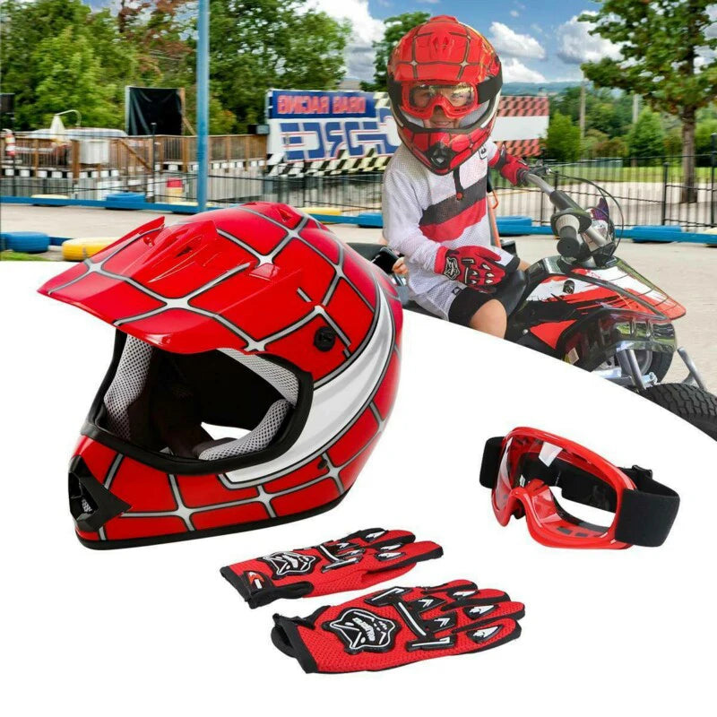 DOT Motorcycle Youth Kids Child Helmet Full Face Motocross Casco Moto Off-Road Street Goggles Gloves Bike Helmets ATV Capacete