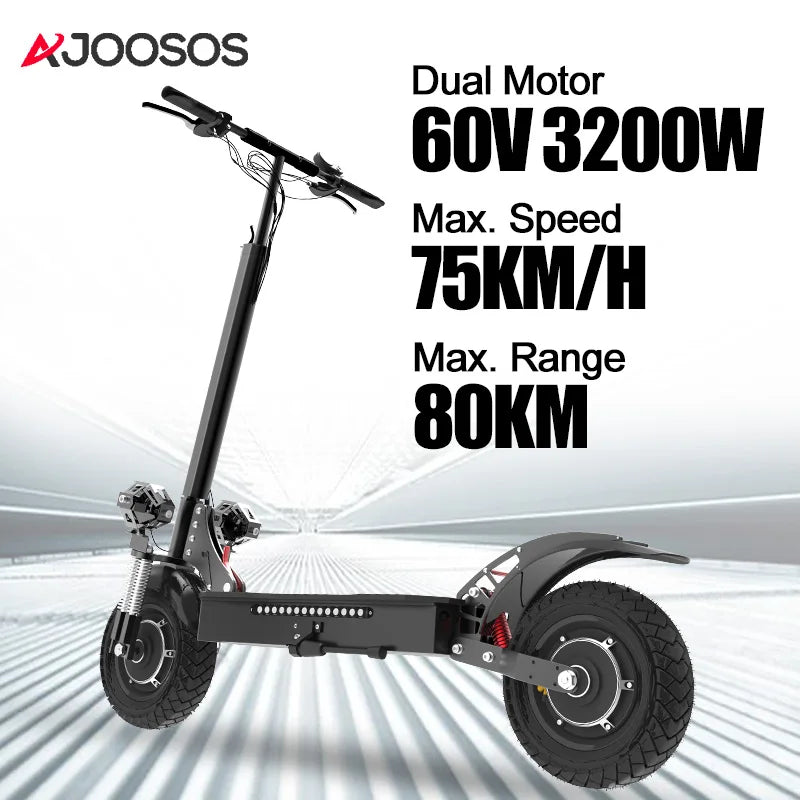 AJOOSOOS Electric Scooter 60V 3200W Powerful Dual Motor Foldable Scooter Electric Dual Shock Absorption E Scooter for Adults
