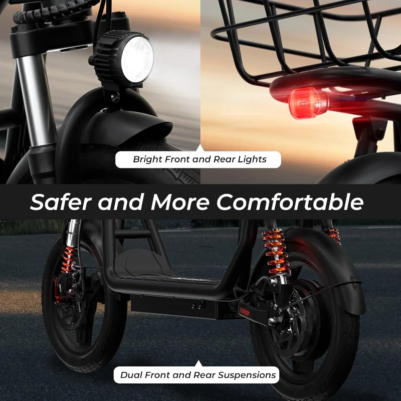 Electric Scooter with Seat, 37/21 Miles Long Range & 28/19/15.6 MPH Top Speed, 14"/12"/10" Pneumatic Tire, Height Adjus