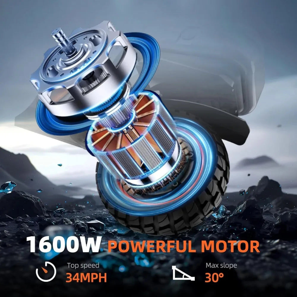 Electric Scooter with Seat, 1600W Motor up to 45 Miles Range & 34 MPH Top Speed, 11" Off-Road Tires, Foldable Kick Scooter
