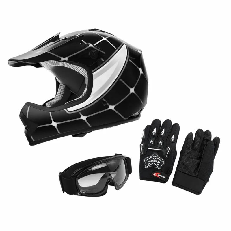 DOT Motorcycle Youth Kids Child Helmet Full Face Motocross Casco Moto Off-Road Street Goggles Gloves Bike Helmets ATV Capacete