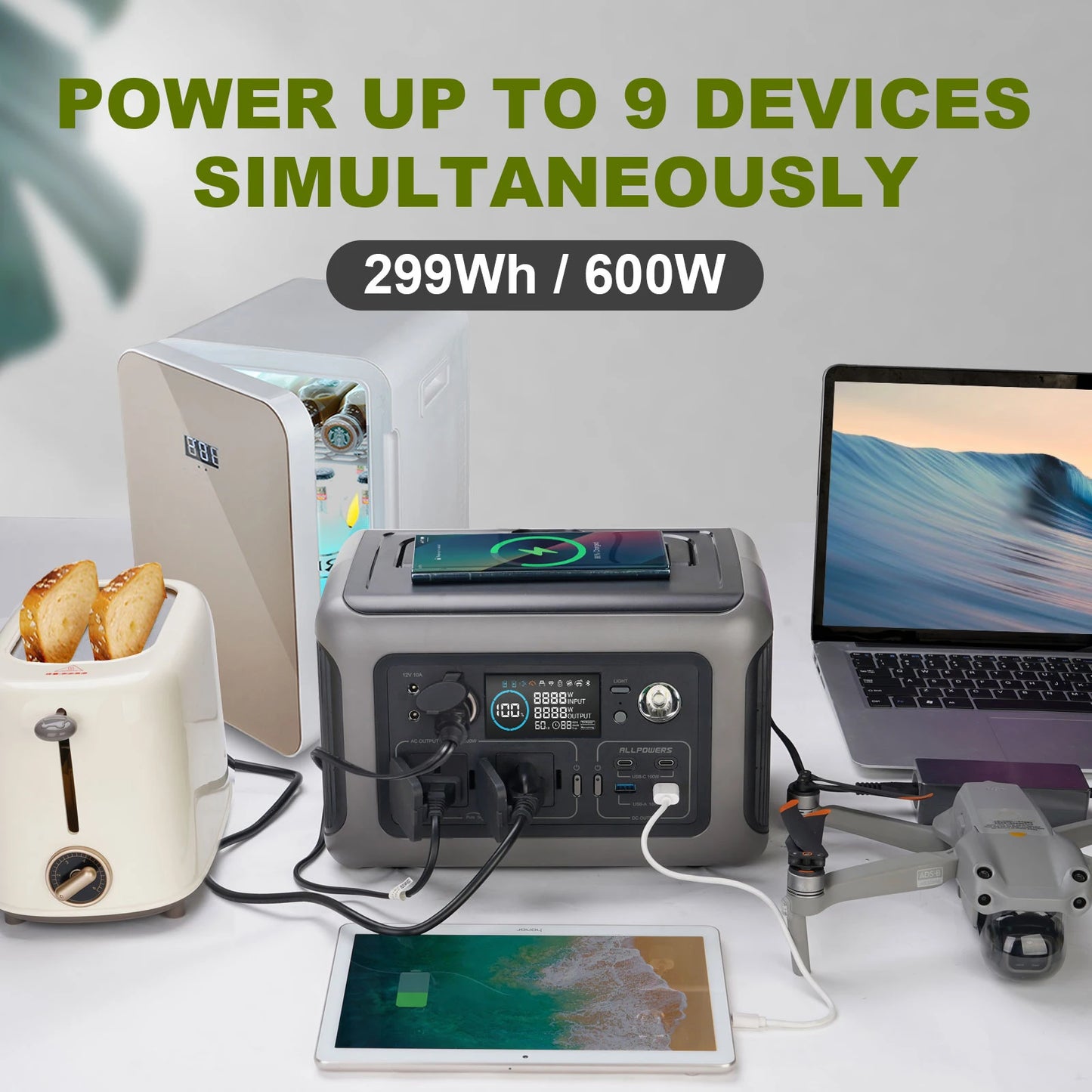 ALLPOWERS R600 Solar Generator with SolarPanel (Optional), 600W 299Wh LiFePO4 Portable Power Station with Solar Charger for Camp